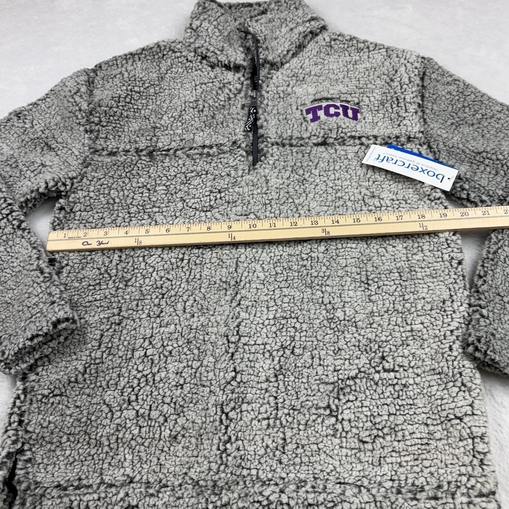 TCU Boxercraft Sherpa Sweatshirt Womens XS Gray Pullover Embroidered Chest Logo - Picture 8 of 14
